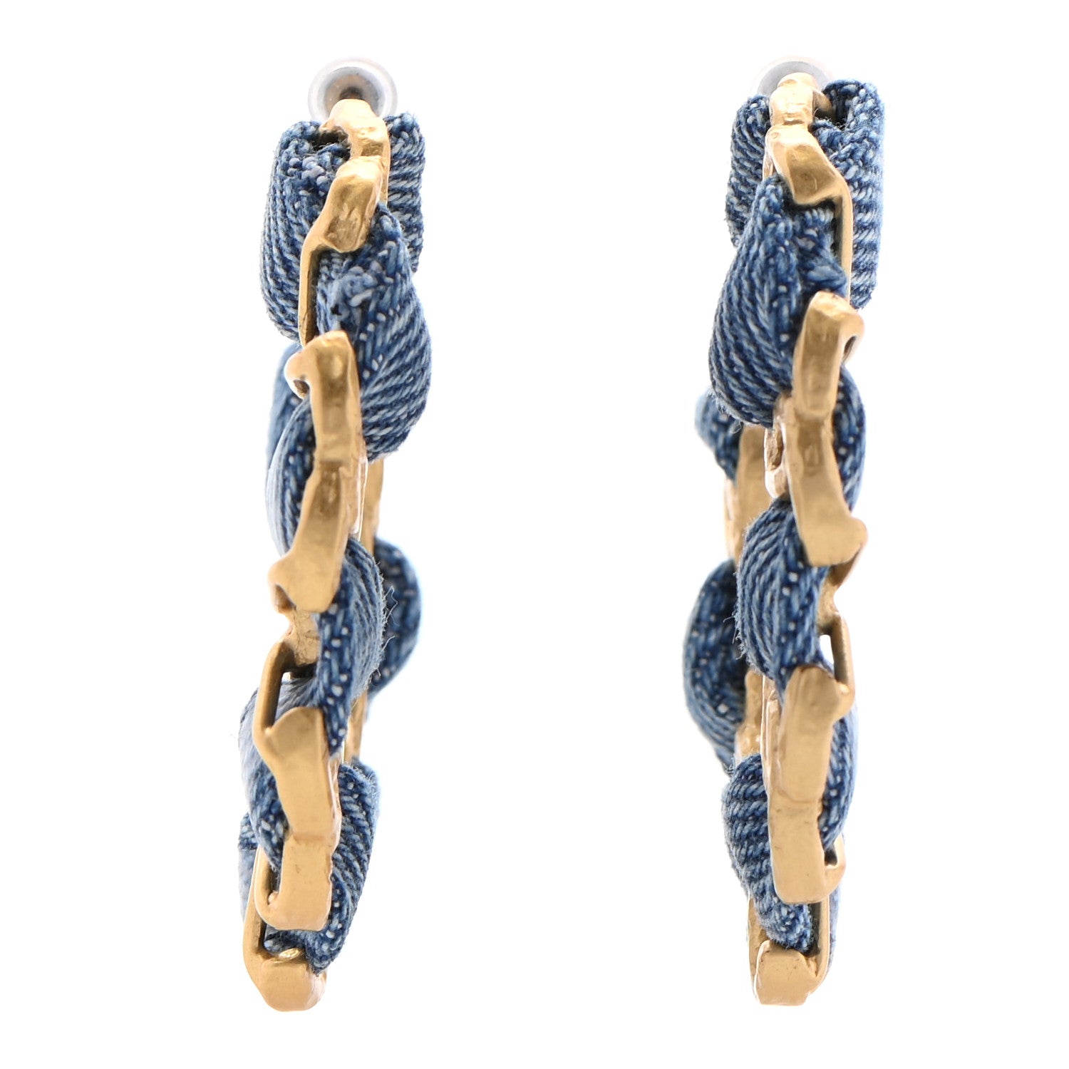 Chanel Denim CC Chain Hoop Earrings Gold Blue 1 of 4