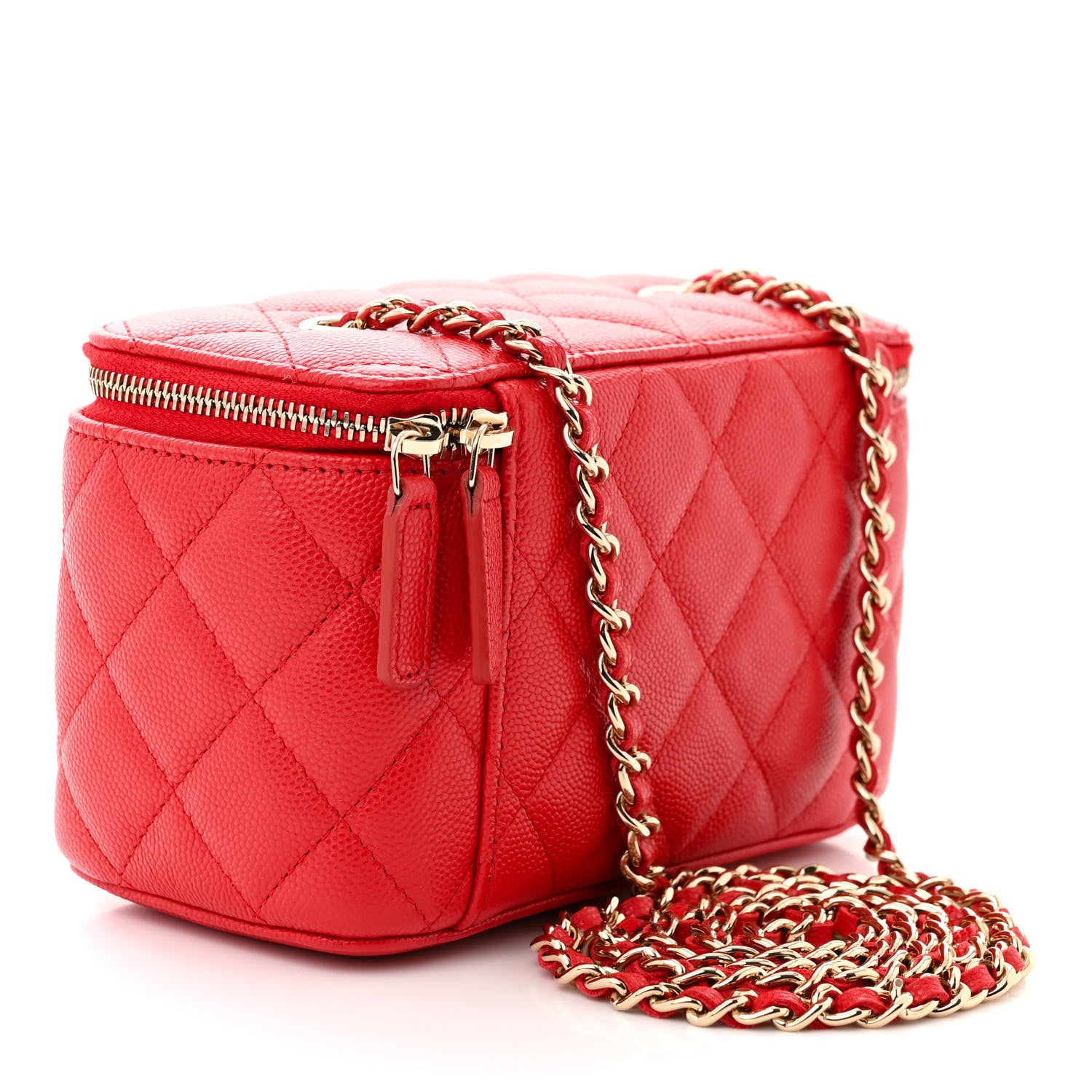Chanel Caviar Quilted Small Vanity Case With Chain Red 3 of 11