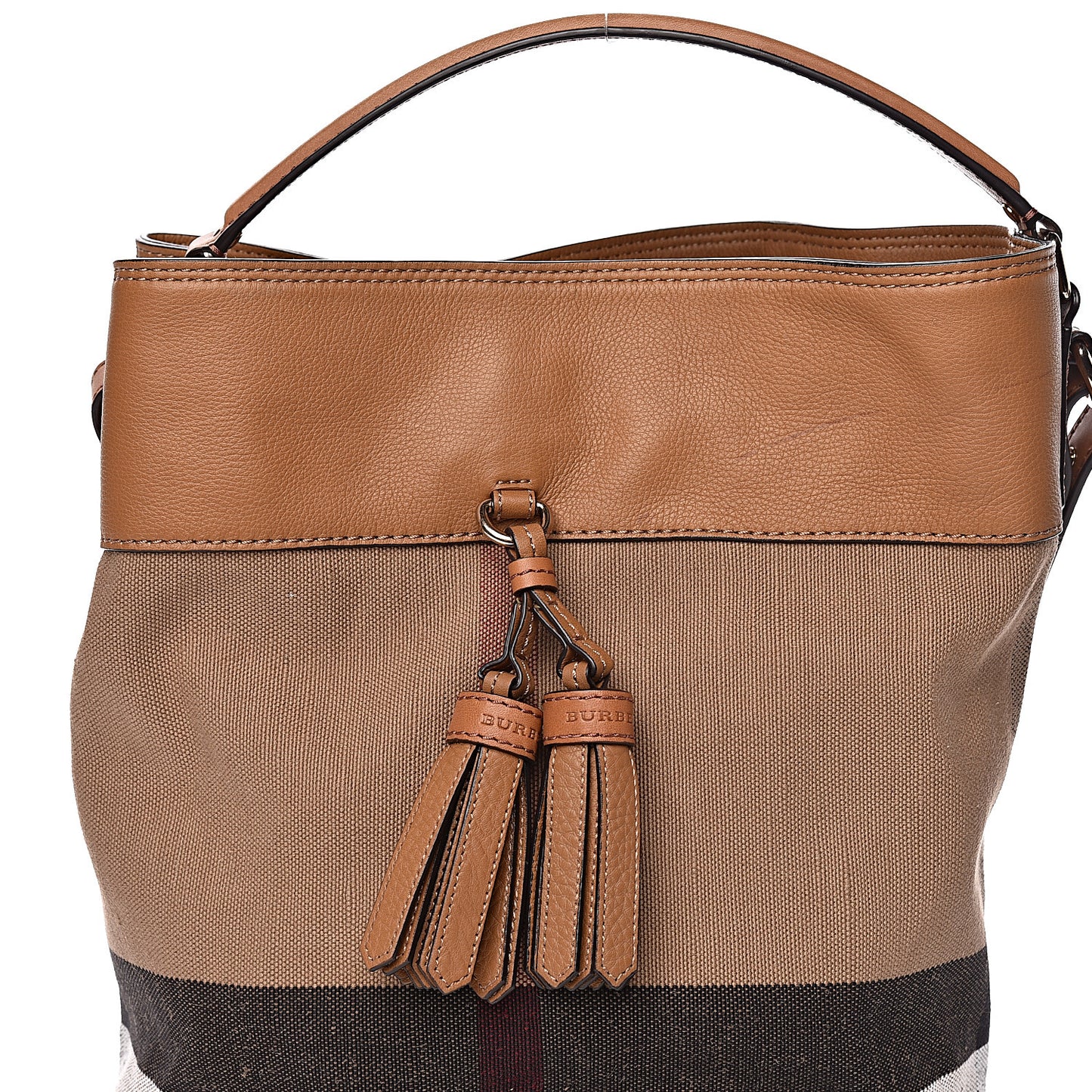 Grainy Calfskin Canvas Mega Check Medium Ashby Tassel Hobo Saddle Brown
