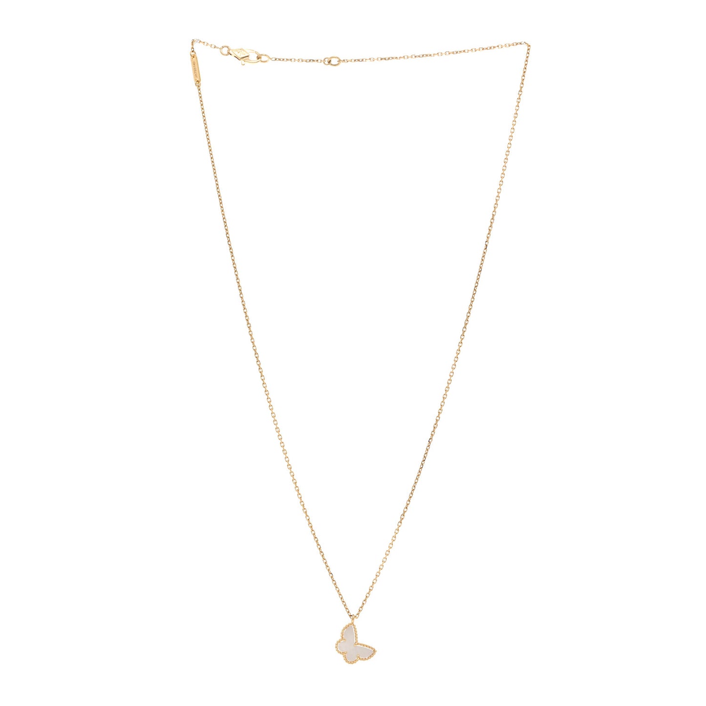 18K Yellow Gold Mother of Pearl Sweet Alhambra Butterfly Pendant Necklace