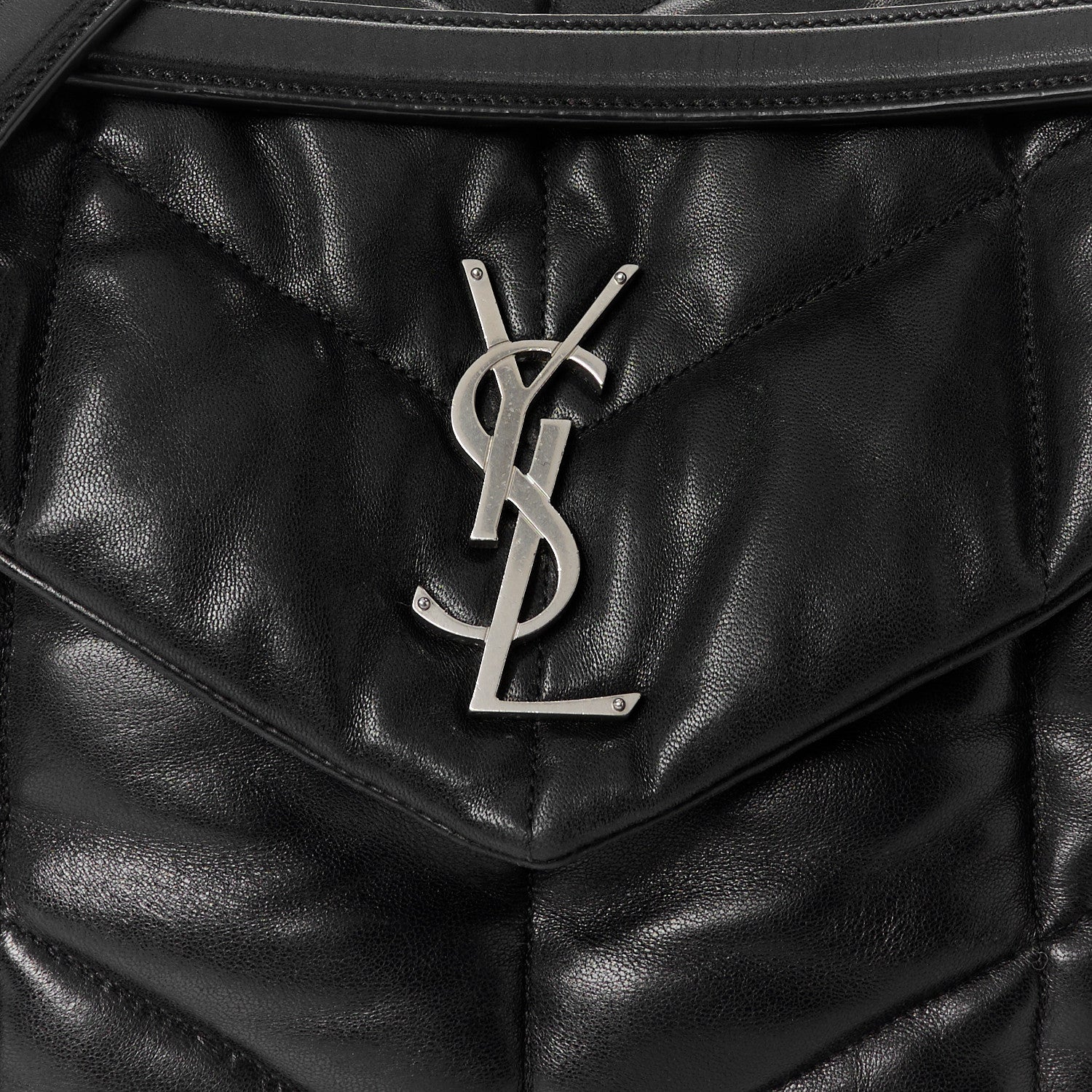 Saint Laurent Lambskin Quilted Toy Loulou Puffer Monogram Chain Satchel Black 9 of 11