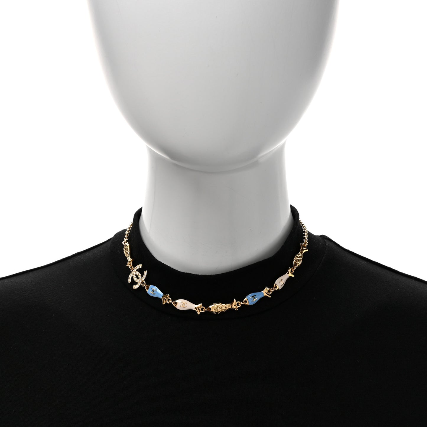 Metal Crystal Enamel CC By the Sea Fish Choker Gold Blue