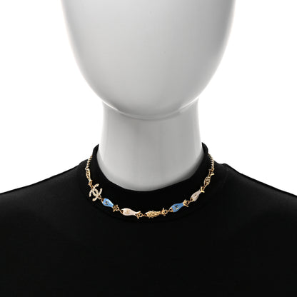 Chanel Metal Crystal Enamel CC By the Sea Fish Choker Gold Blue 2 of 5