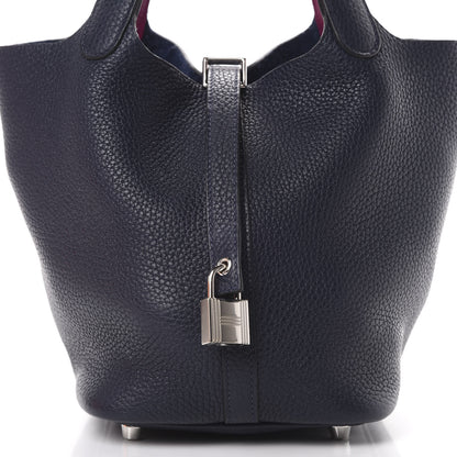 Hermes Taurillon Clemence Swift Eclat Picotin Lock 18 PM Bleu Nuit Rose Pourpre 7 of 12