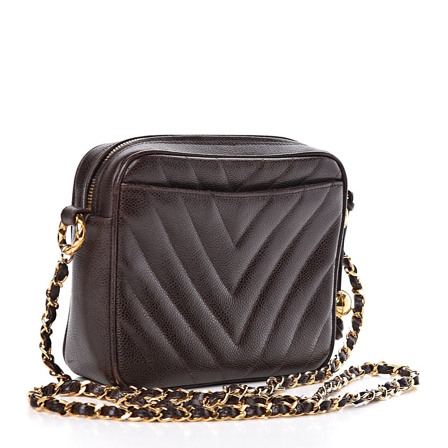 Caviar Chevron Quilted Camera Case Brown