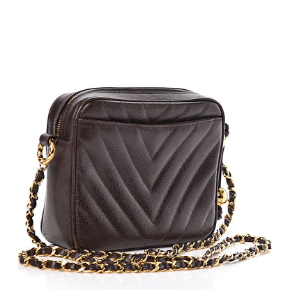 Chanel Caviar Chevron Quilted Camera Case Brown 3 of 15