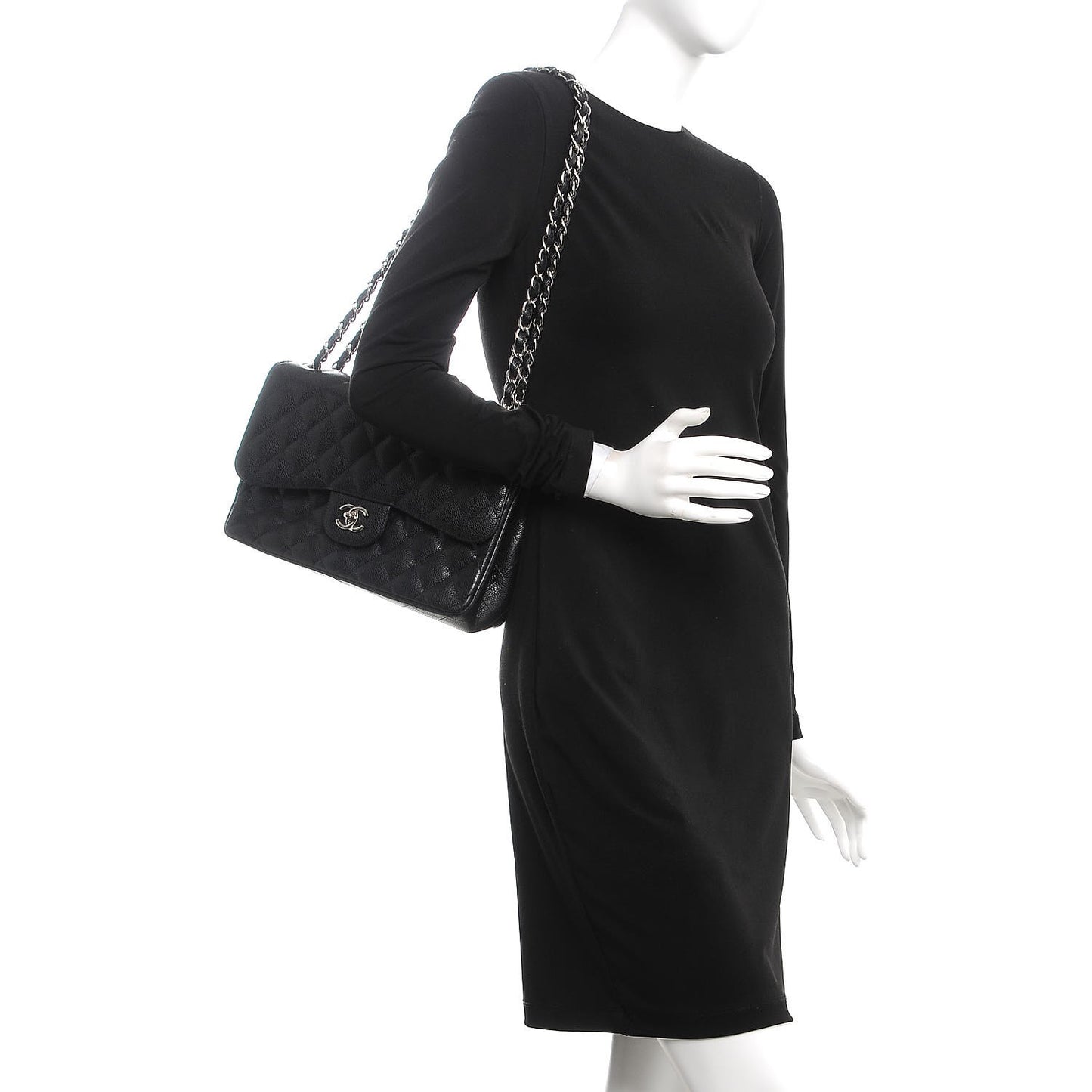 Caviar Quilted Jumbo Double Flap Black
