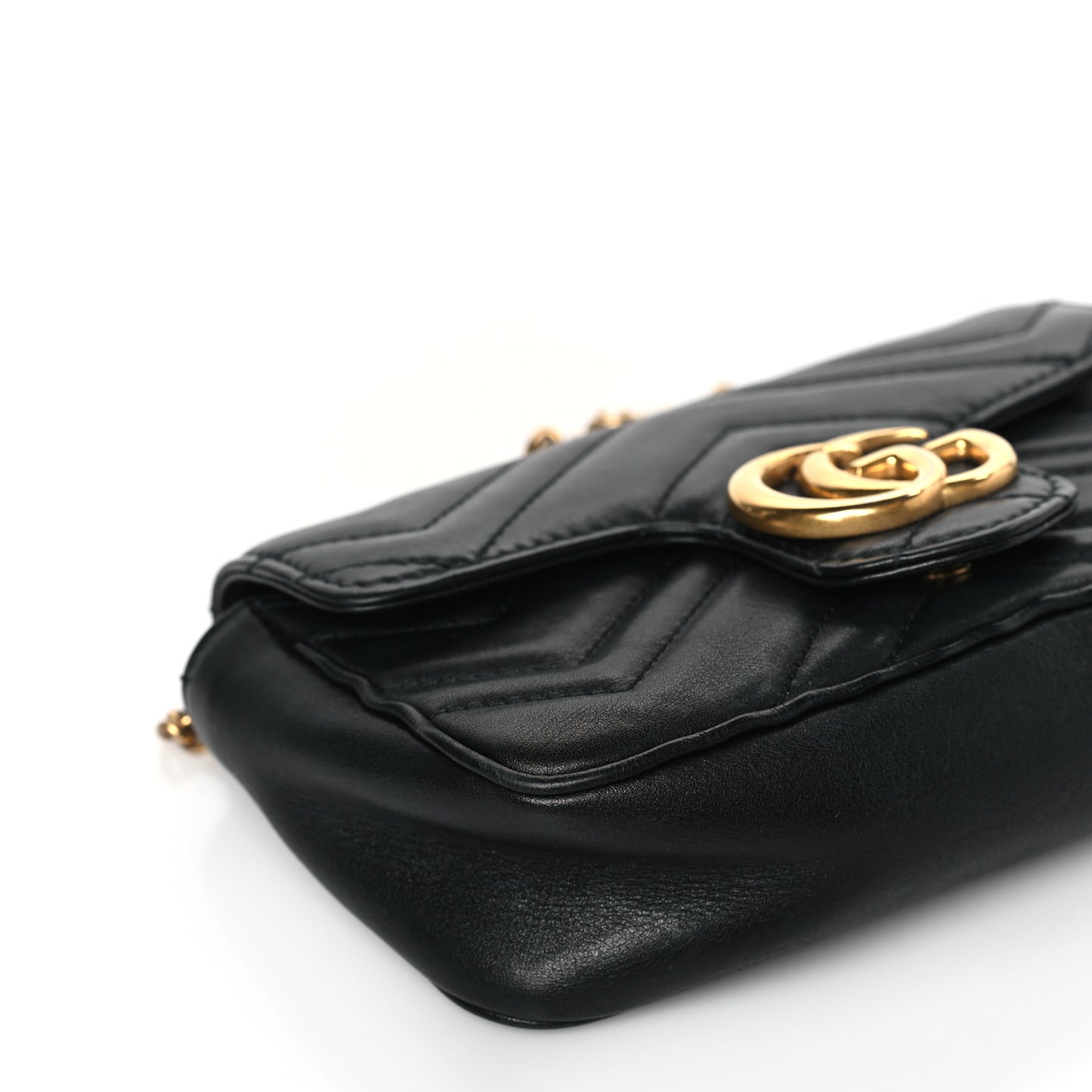 Calfskin Matelasse Super Mini GG Marmont Shoulder Bag Black
