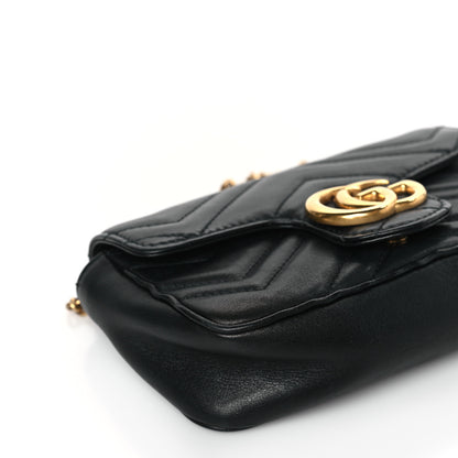 Gucci Calfskin Matelasse Super Mini GG Marmont Shoulder Bag Black 8 of 9