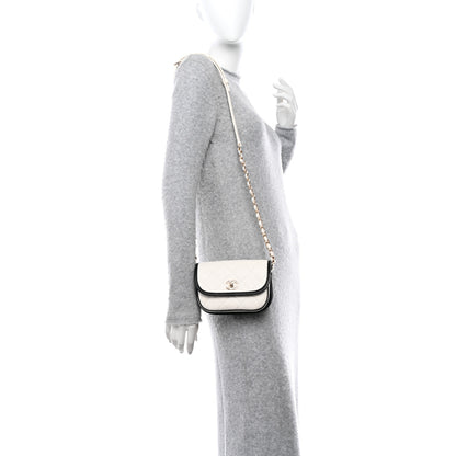 Chanel Caviar Quilted Mini Round Messenger Flap White Black 2 of 11