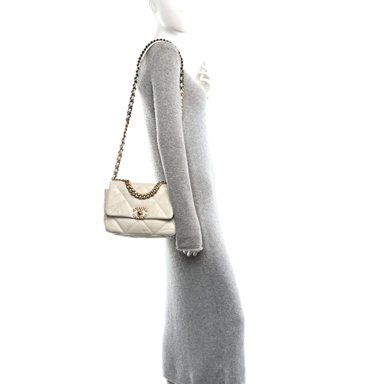 Chanel Goatskin Quilted Medium Chanel 19 Flap White 2 of 10