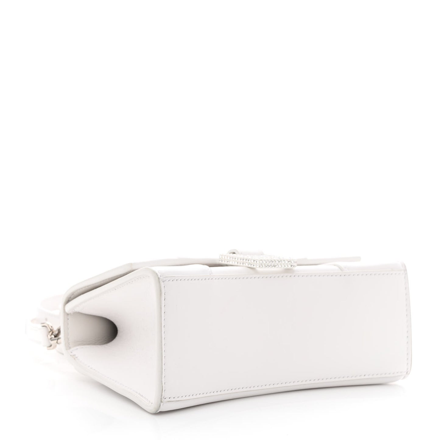 Shiny Box Calfskin Strass Hourglass Top Handle Bag XS White