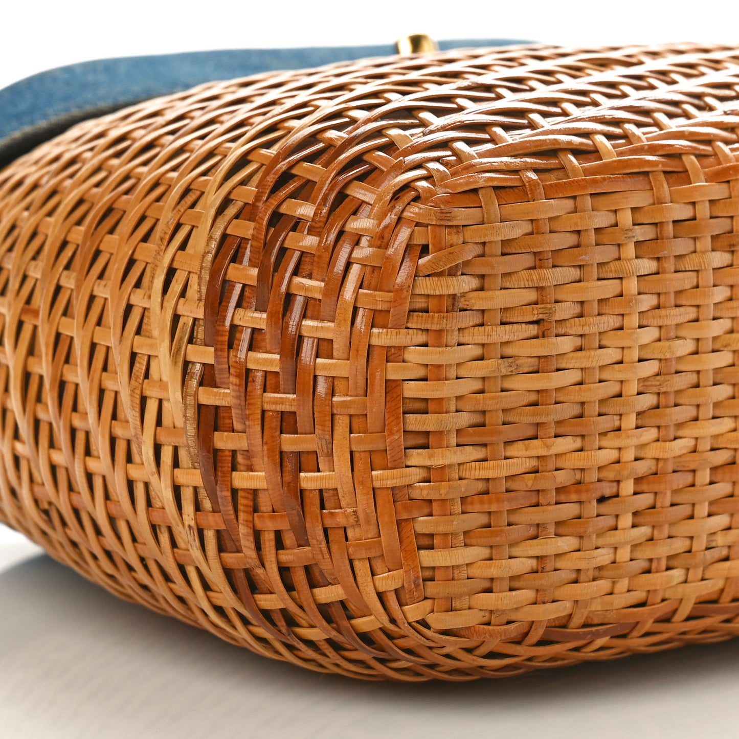 Denim Rattan Basket Shoulder Bag Blue