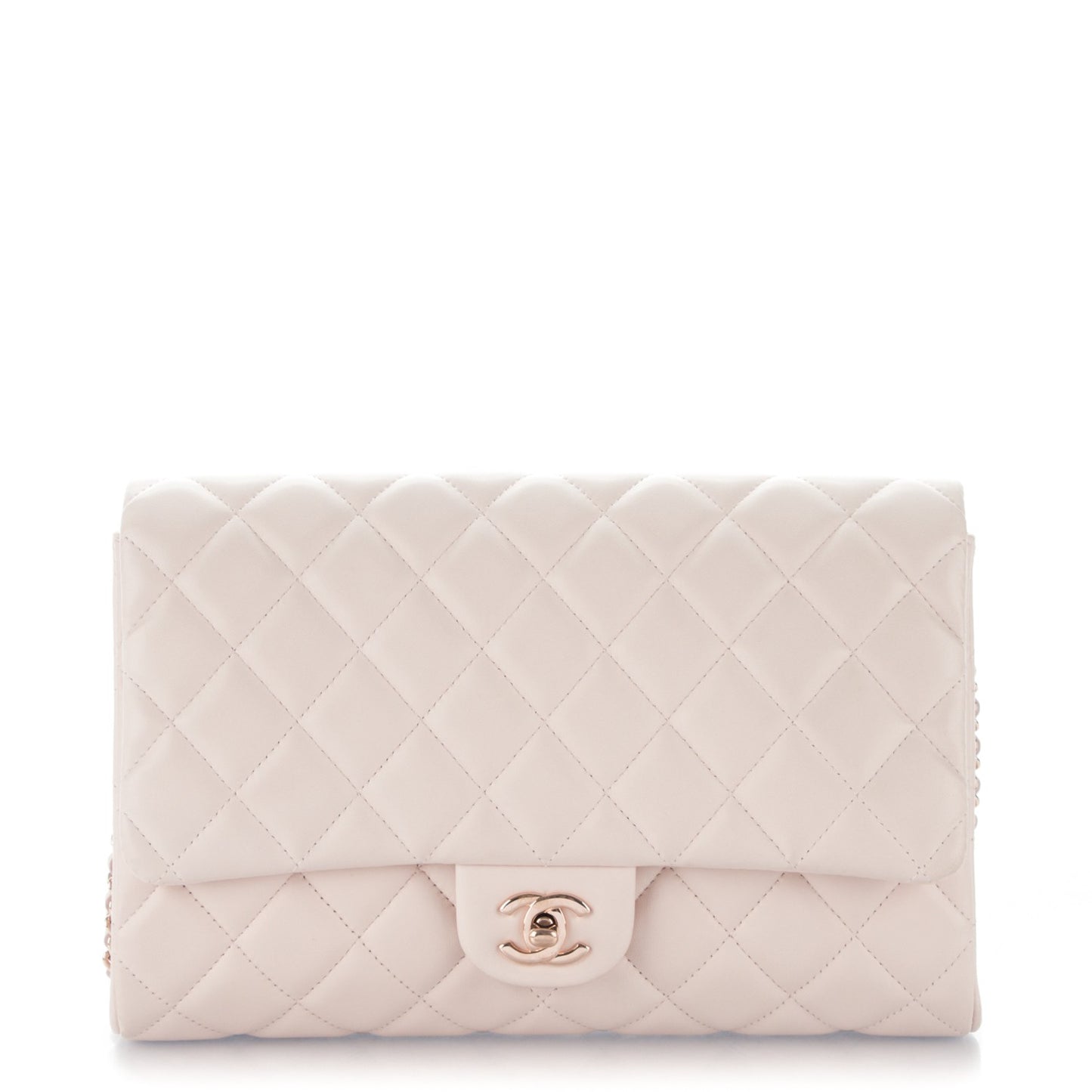 Lambskin Quilted Clutch With Chain Flap Light Pink