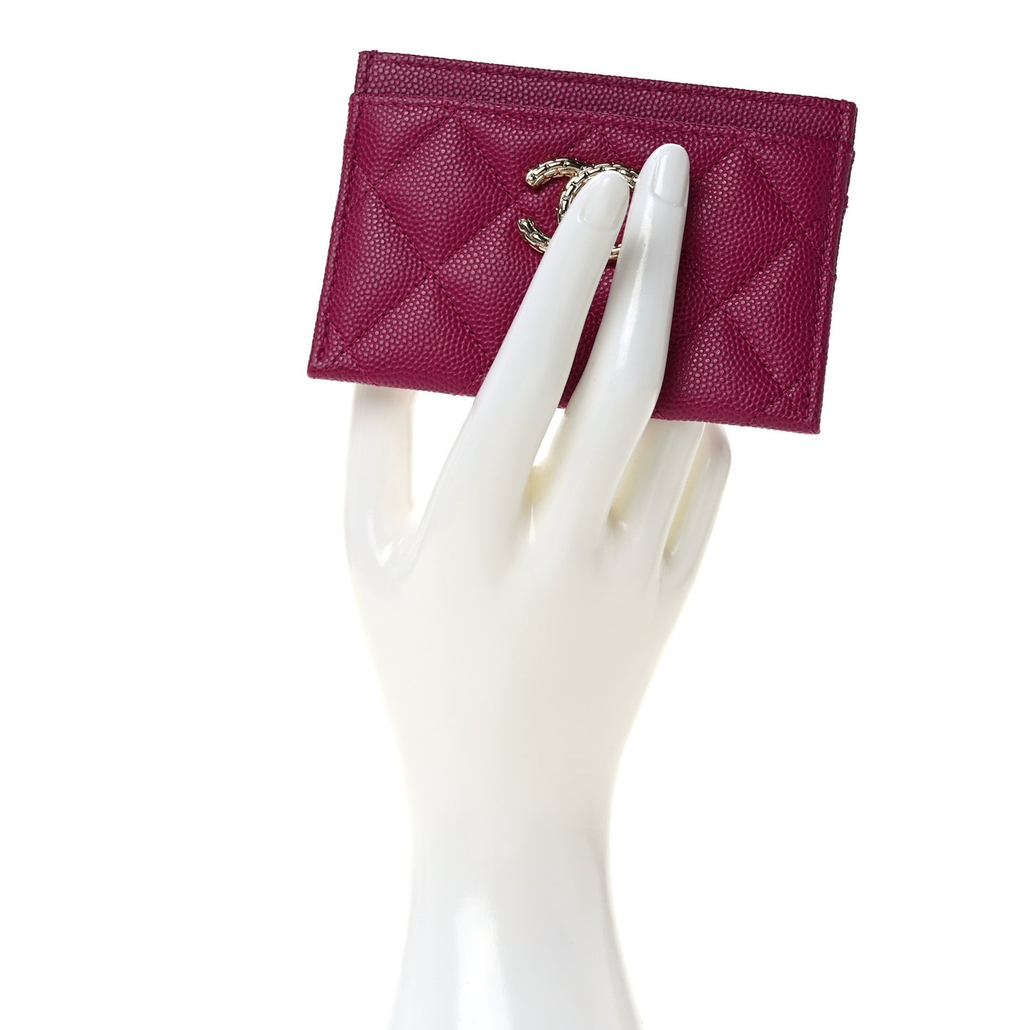 Caviar Quilted Chain Embossed CC Card Holder Fuchsia