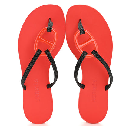 Hermes Canvas Acetate Kala Nera Sandals 36.5 Carbone Cornaline 2 of 11