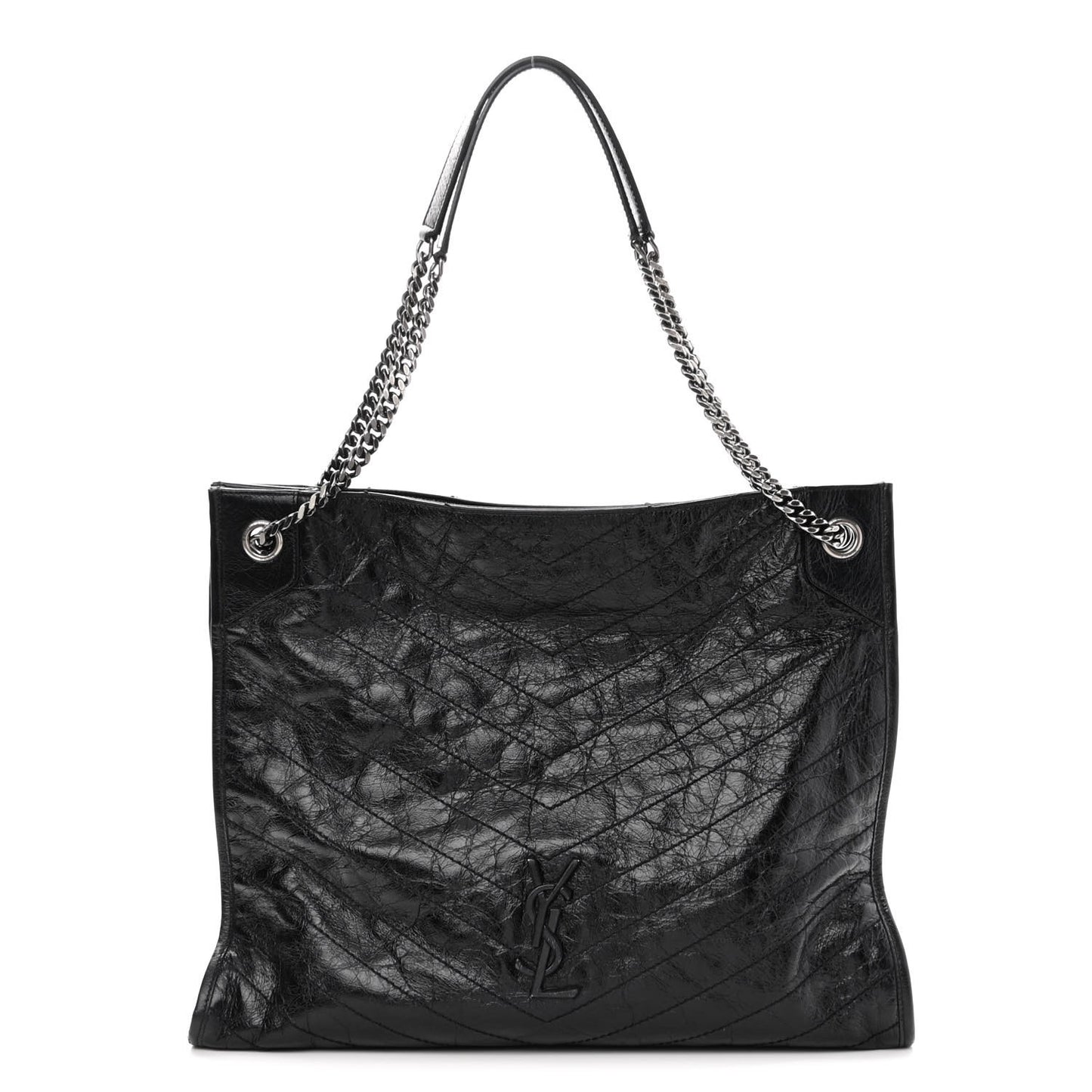 Crinkled Calfskin Matelasse Monogram Niki Shoulder Bag Black