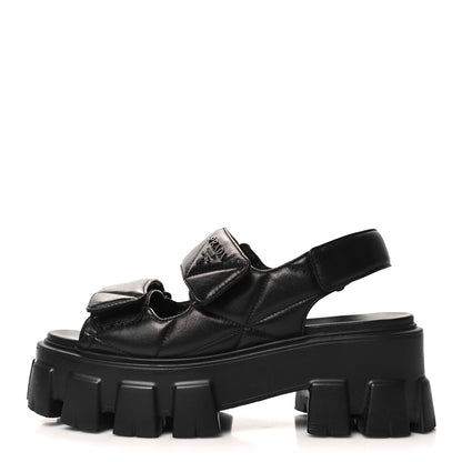 Prada Nappa Soft Metal Triangle Logo Padded Monolith 55mm Slingback Sandals 36 Black 1 of 9