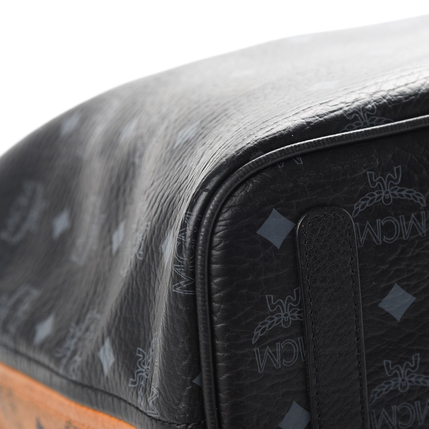 Visetos Studded Medium Bi-Color Shopper Tote Black Cognac