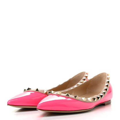 Valentino Garavani Patent Nappa Rockstud Ballerina Flats 36.5 Fuxia Fluo Poudre 3 of 7