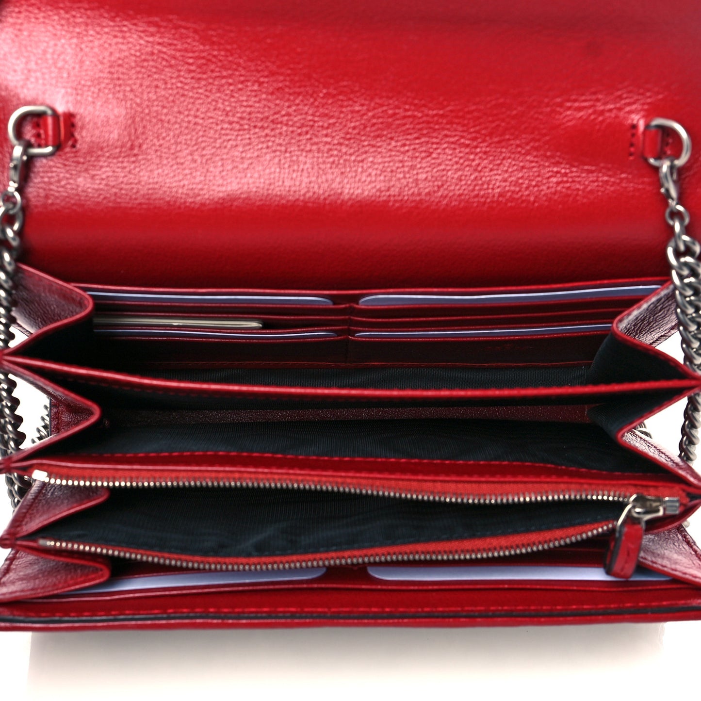 Tweed GG Monogram Mini Dionysus Chain Wallet White Black Romantic Cherry