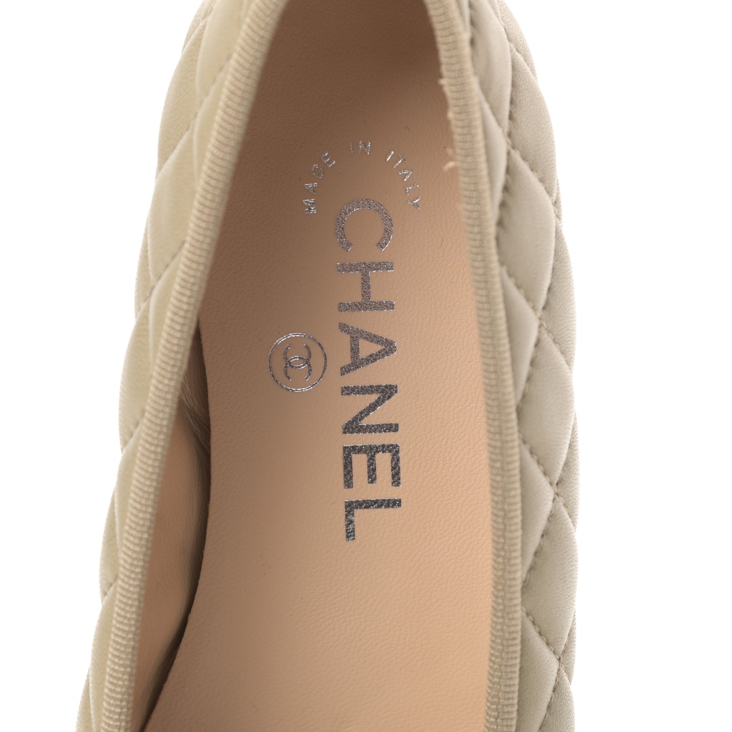 Lambskin Quilted Cap Toe Ballerina Flats 36.5 Beige Fonce