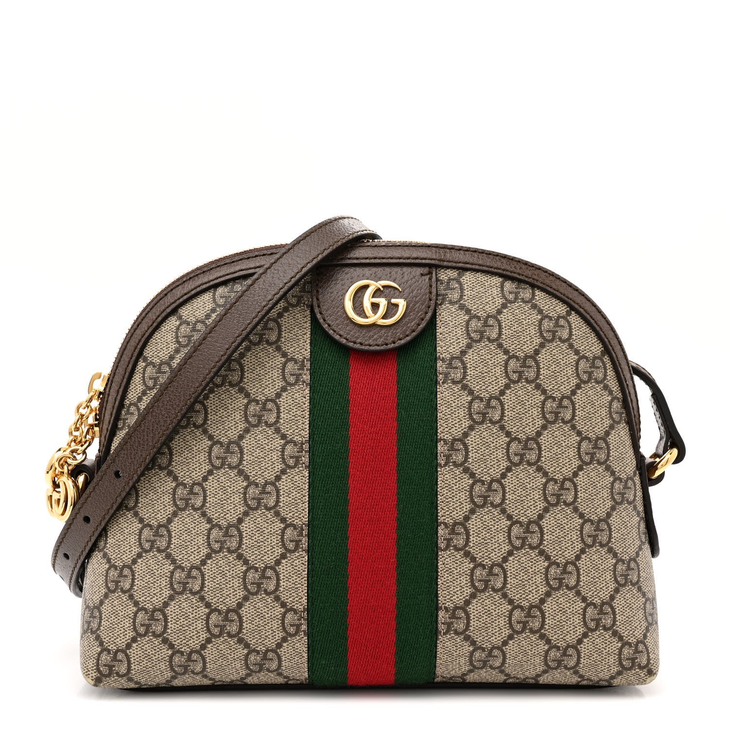 Gucci GG Supreme Monogram Textured Dollar Calfskin Web Small Ophidia Dome Shoulder Bag Beige Ebony New Acero 1 of 10
