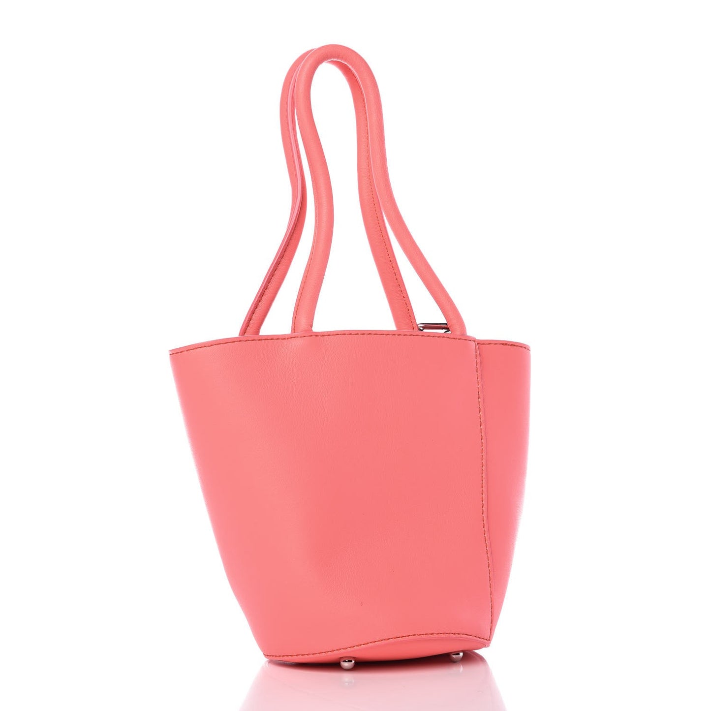 Calfskin Roxy Mini Chain Bucket Neon Pink Silver Hardware