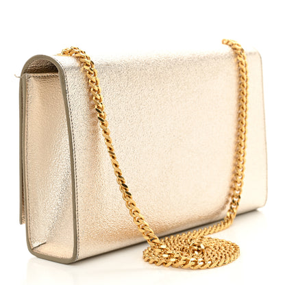 Saint Laurent Metallic Calfskin  Star Studded Monogram Wallet on Chain Pale Gold 3 of 13