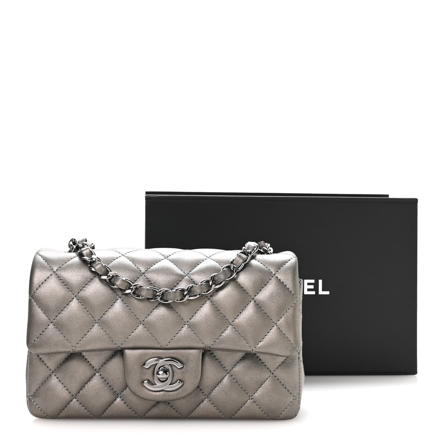 Chanel Metallic Lambskin Quilted Mini Rectangular Flap Silver 10 of 10