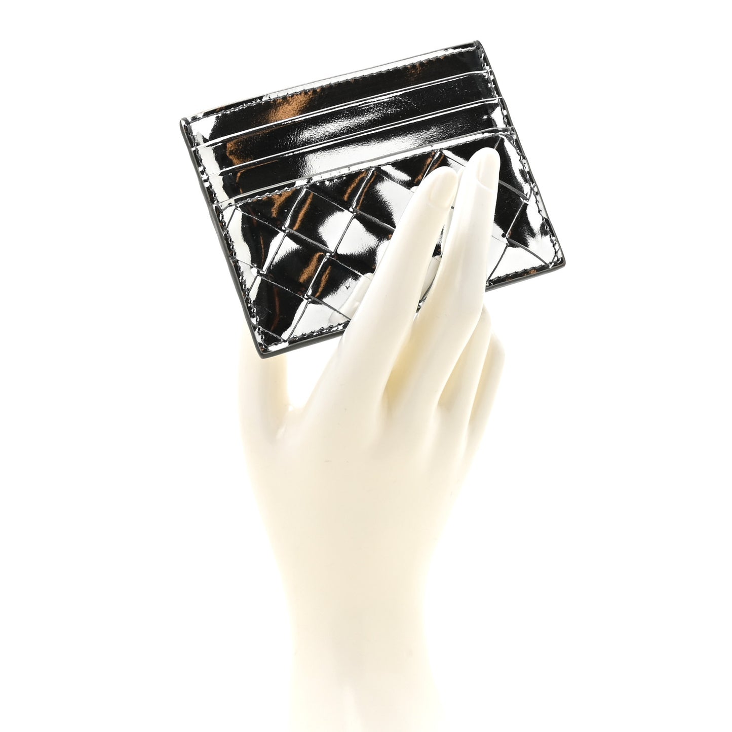 Mirror Laminated Nappa Intrecciato Card Holder Silver