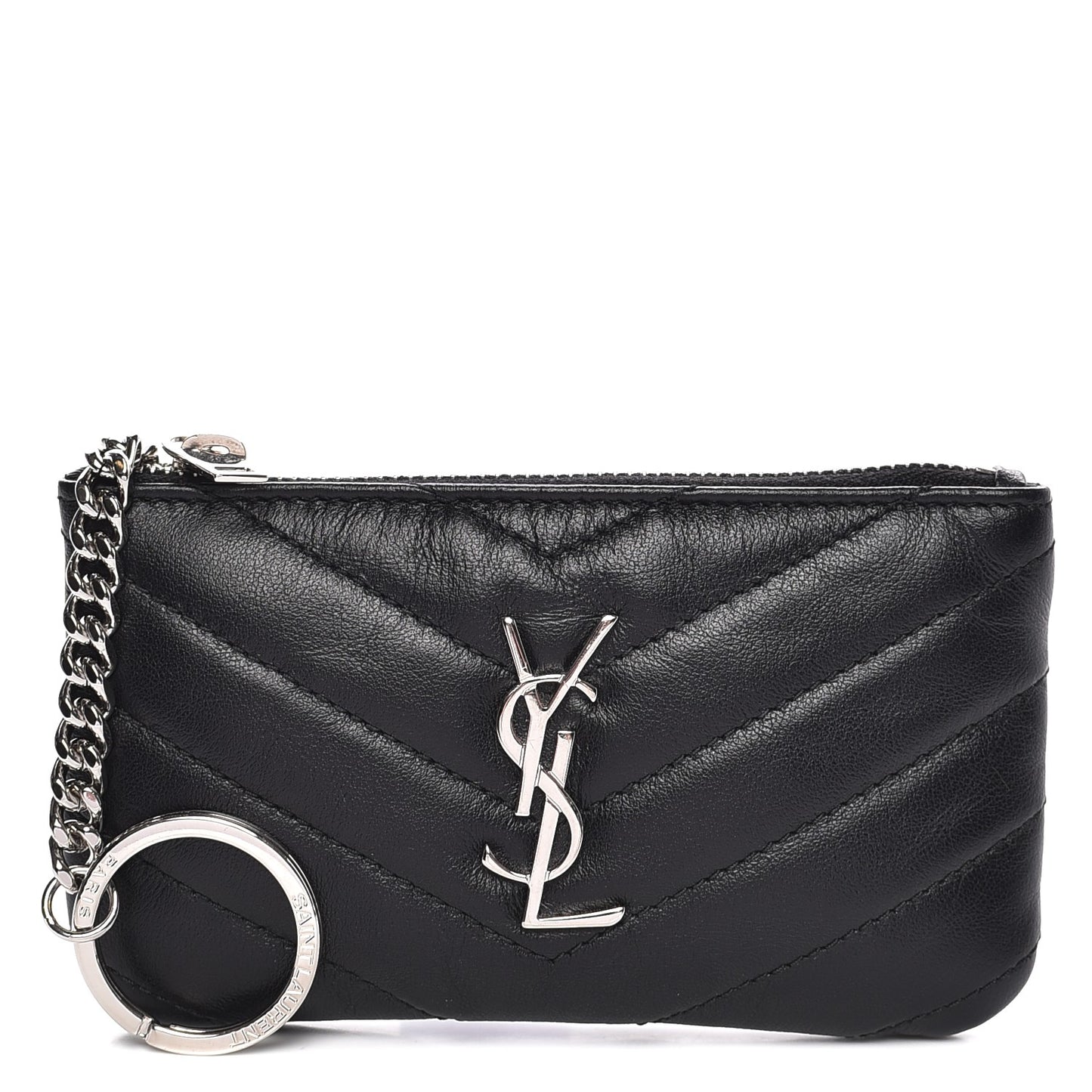Calfskin Matelasse Monogram Key Pouch Black