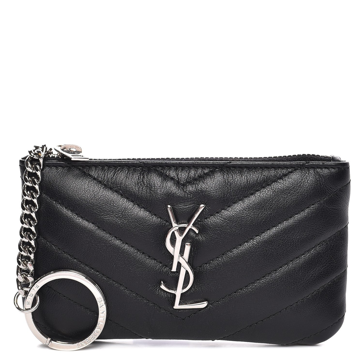 Saint Laurent Calfskin Matelasse Monogram Key Pouch Black 1 of 8