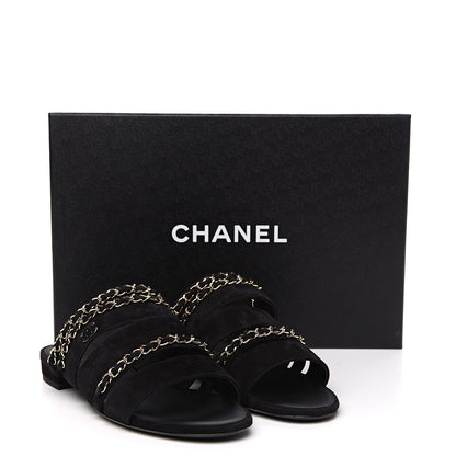 Chanel Kid Suede Chain CC Slide Flat Sandals 37 Black 9 of 9