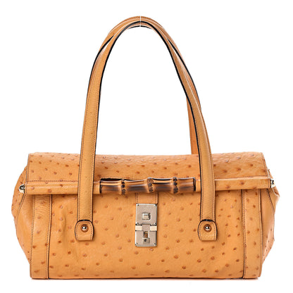 Gucci Ostrich Bamboo Bullet Bag Tan 1 of 13