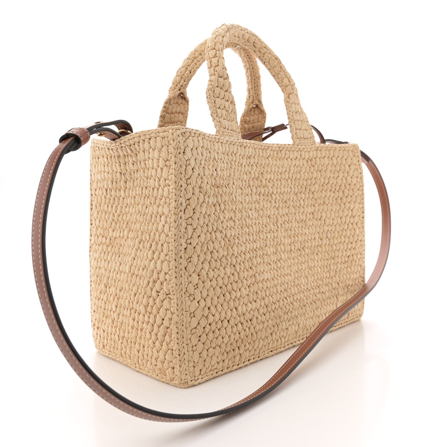 Raffia Calfskin Triomphe Small Cabas Thais Tan