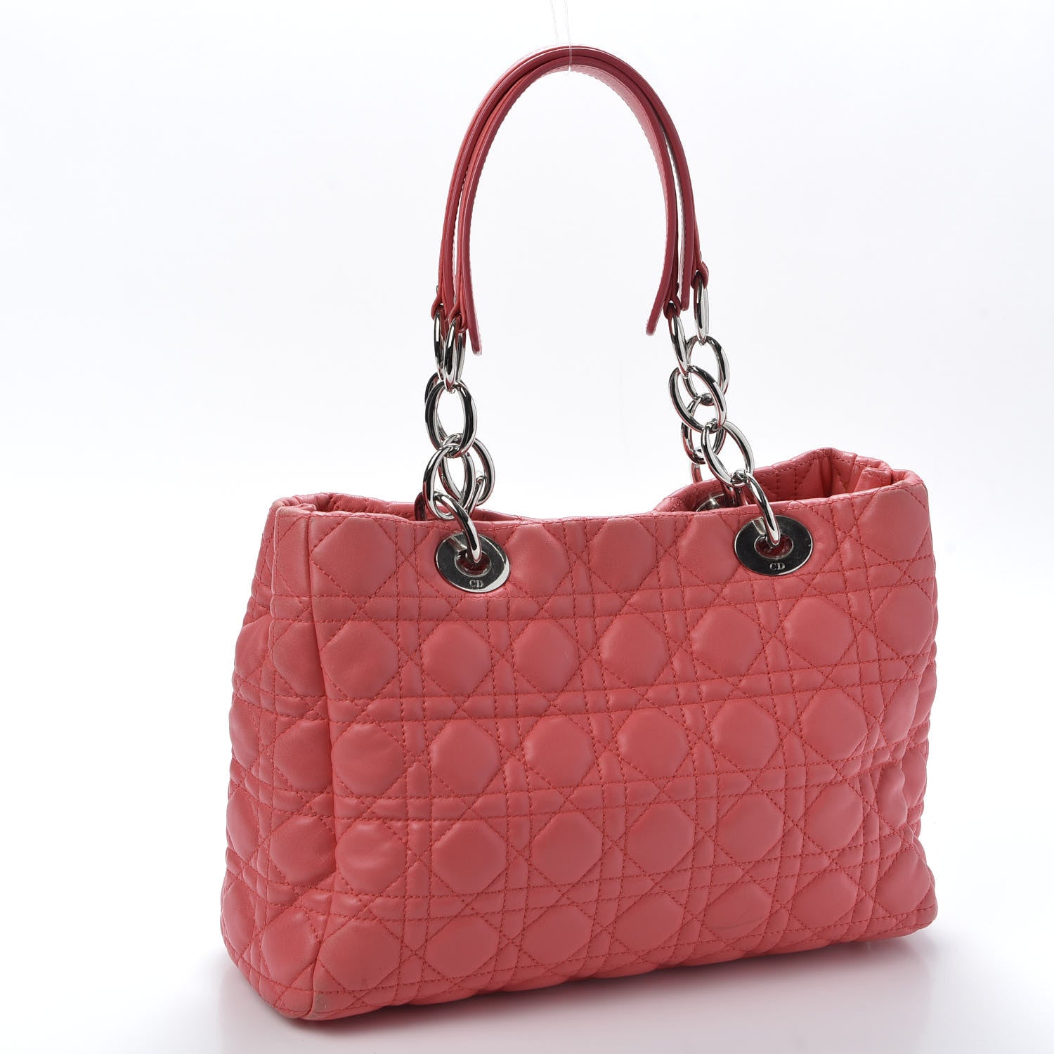 Christian Dior Lambskin Cannage Small Dior Soft Shopping Tote Coral 2 of 12