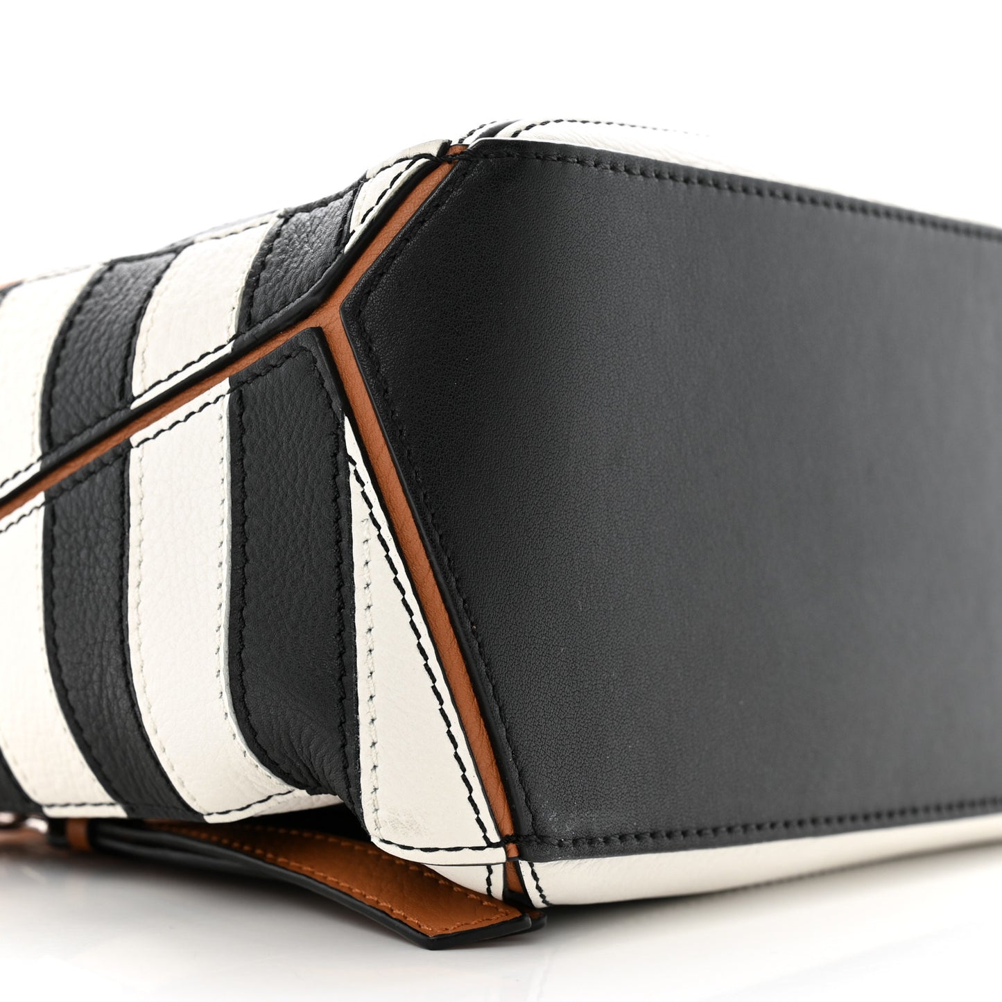 Calfskin Marine Stripe Small Puzzle Bag Tan