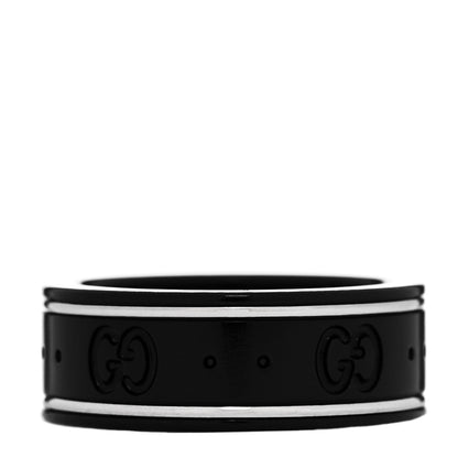 Gucci Black Synthetic Corundum 18K White Gold 7mm Icon Band Ring 49 4.75 3 of 6