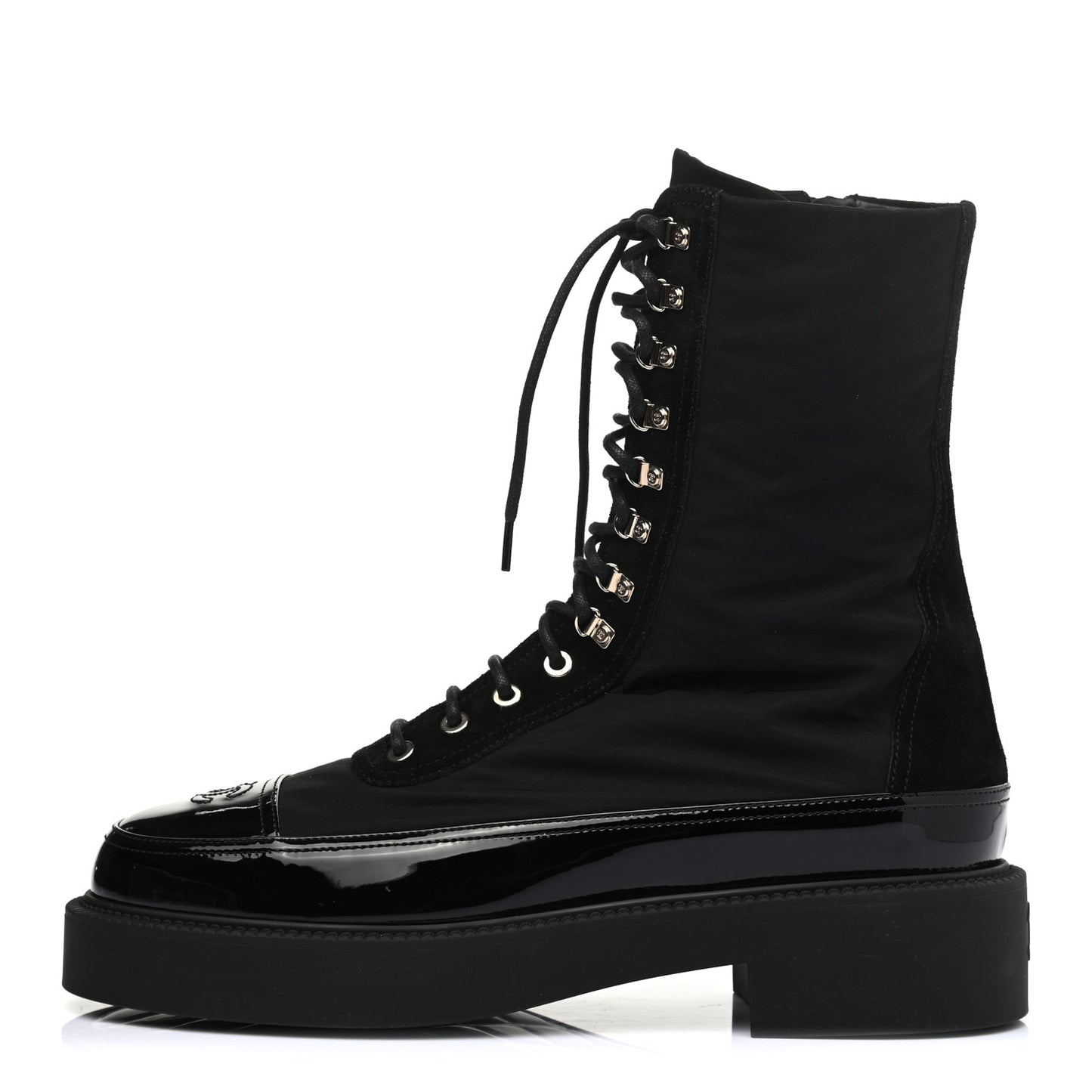 Nylon Suede Patent Calfskin Mens CC Lace Up Boots 42 Black