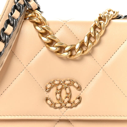 Chanel Lambskin Quilted Chanel 19 Wallet On Chain WOC Beige 8 of 11