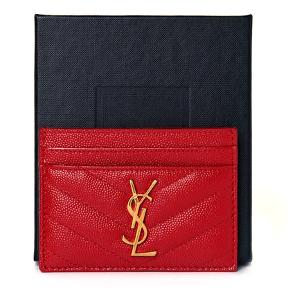 Saint Laurent Grain De Poudre Matelasse Chevron Monogram Credit Card Case Bandana Red 8 of 8