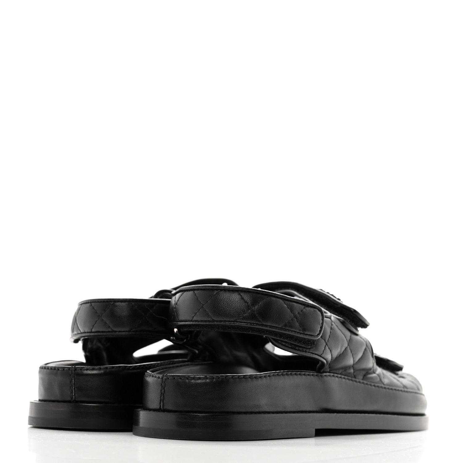 Chanel Lambskin Quilted Velcro Dad Sandals 37 So Black 5 of 9