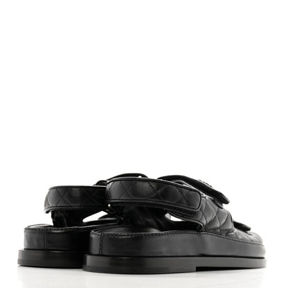Chanel Lambskin Quilted Velcro Dad Sandals 37 So Black 5 of 9