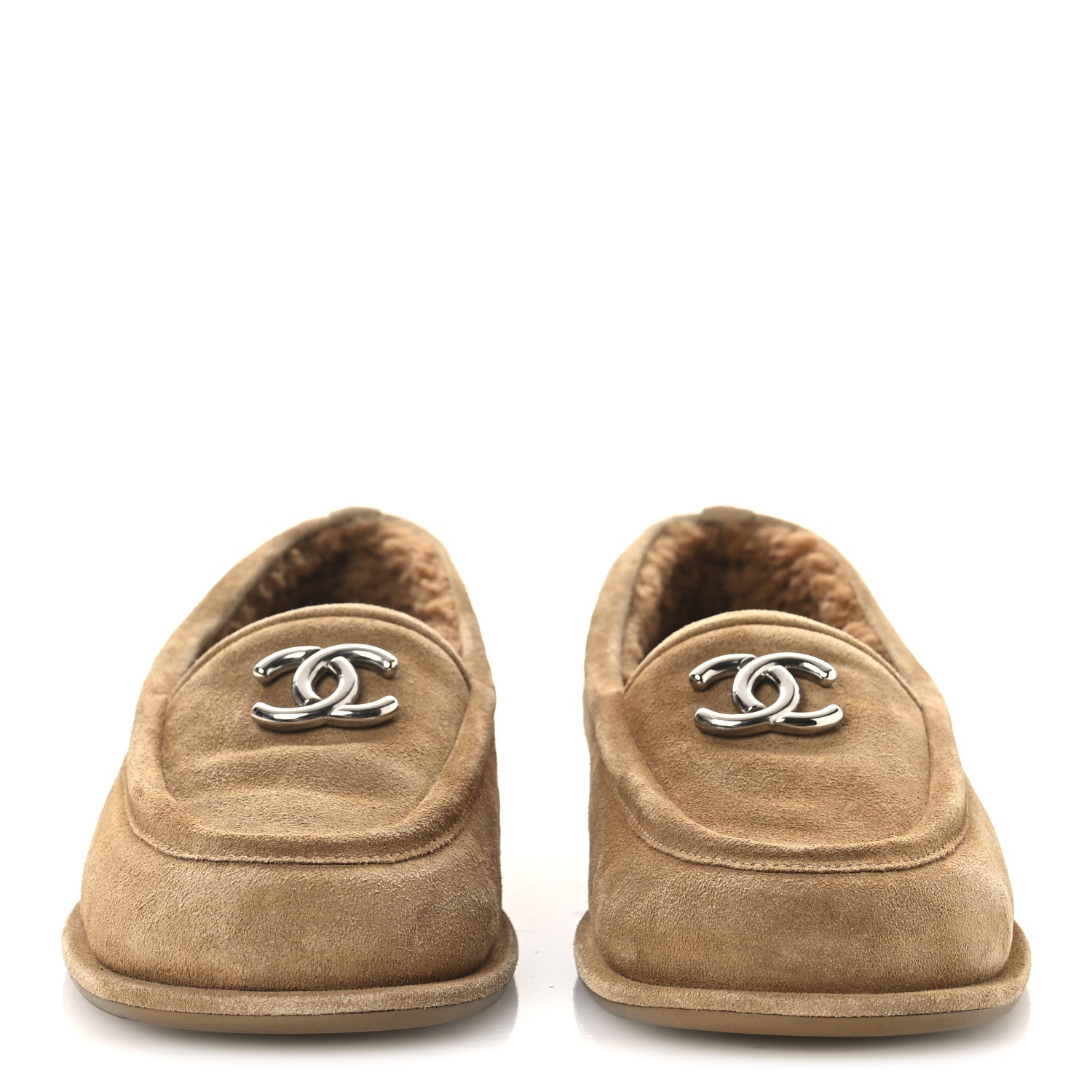 Chanel Suede Calfskin CC Loafers 36.5 Dark Beige 3 of 11