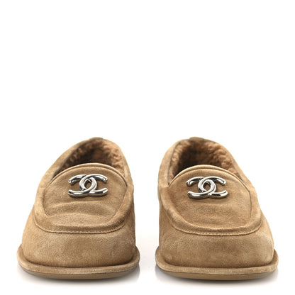 Chanel Suede Calfskin CC Loafers 36.5 Dark Beige 3 of 11