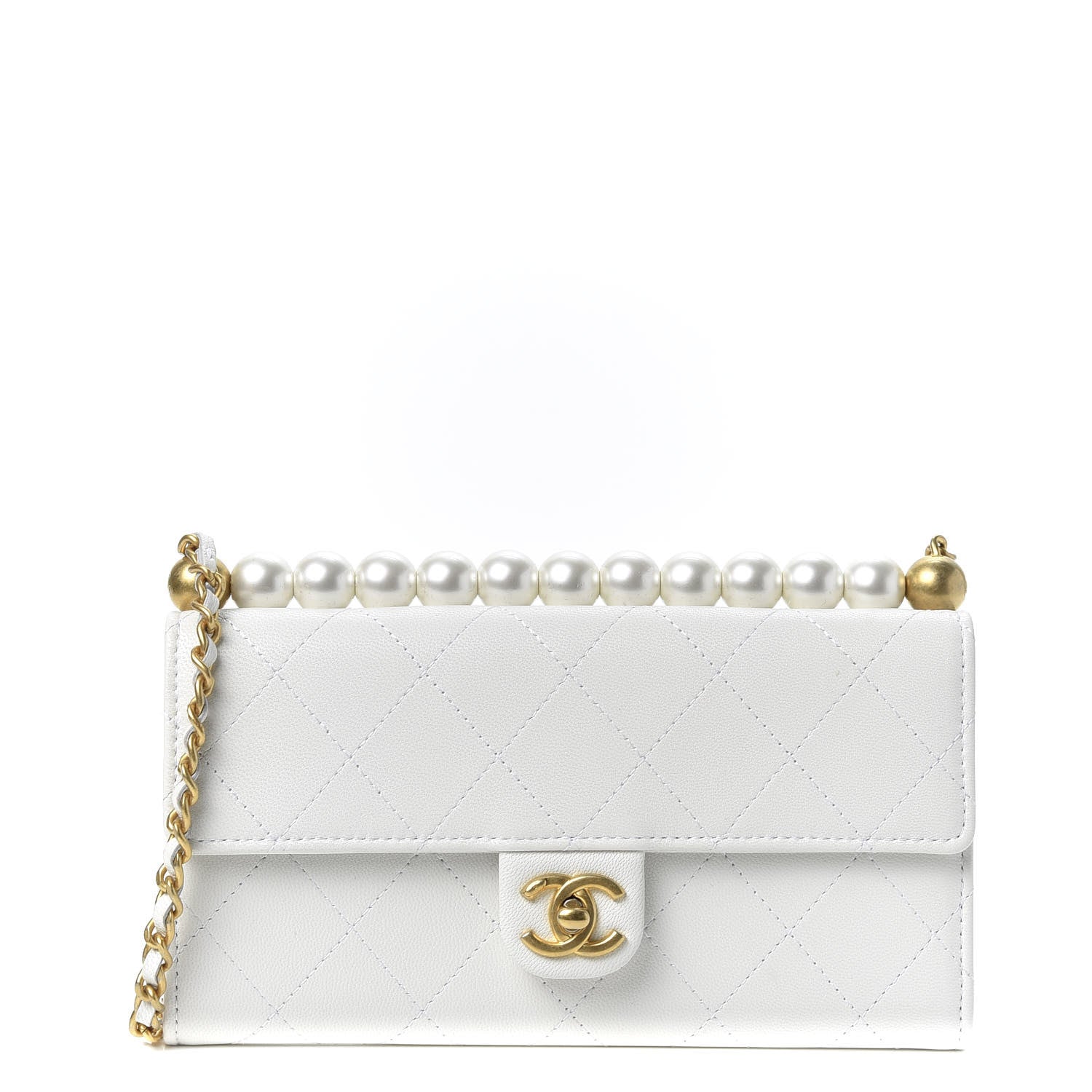 Chanel Lambskin Quilted Chic Pearls Clutch With Chain White 1 of 10