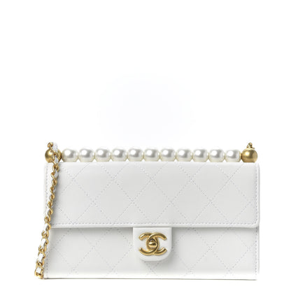 Chanel Lambskin Quilted Chic Pearls Clutch With Chain White 1 of 10