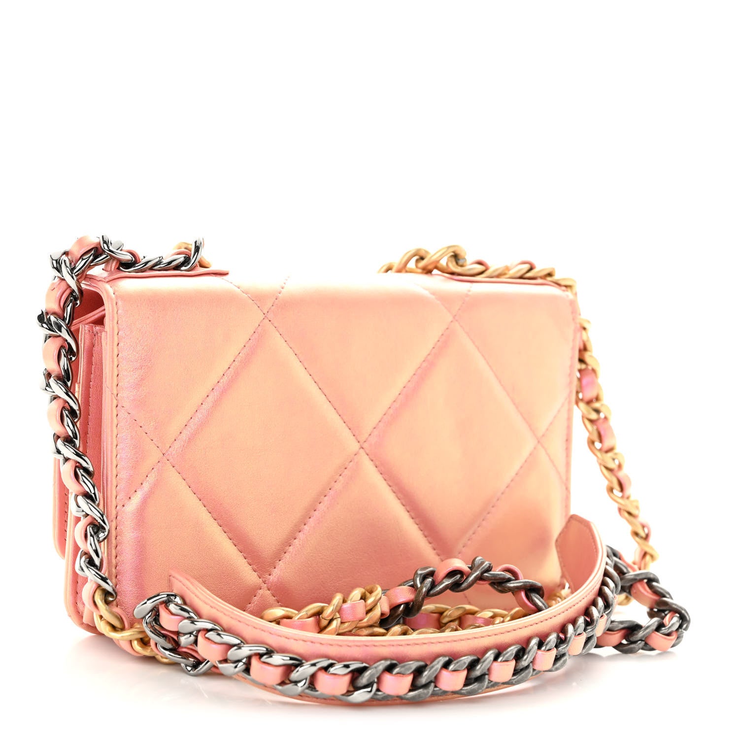 Chanel Iridescent Calfskin Quilted Chanel 19 Wallet On Chain WOC Pink 3 of 10