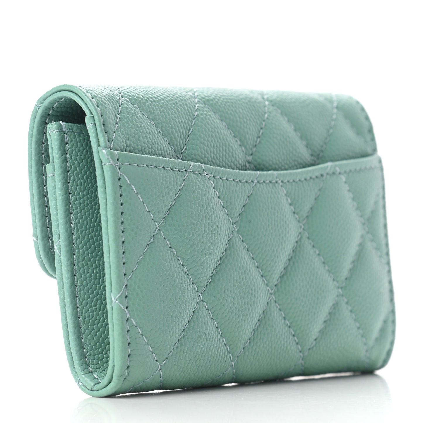 Caviar Quilted Flap Card Holder Wallet Light Green